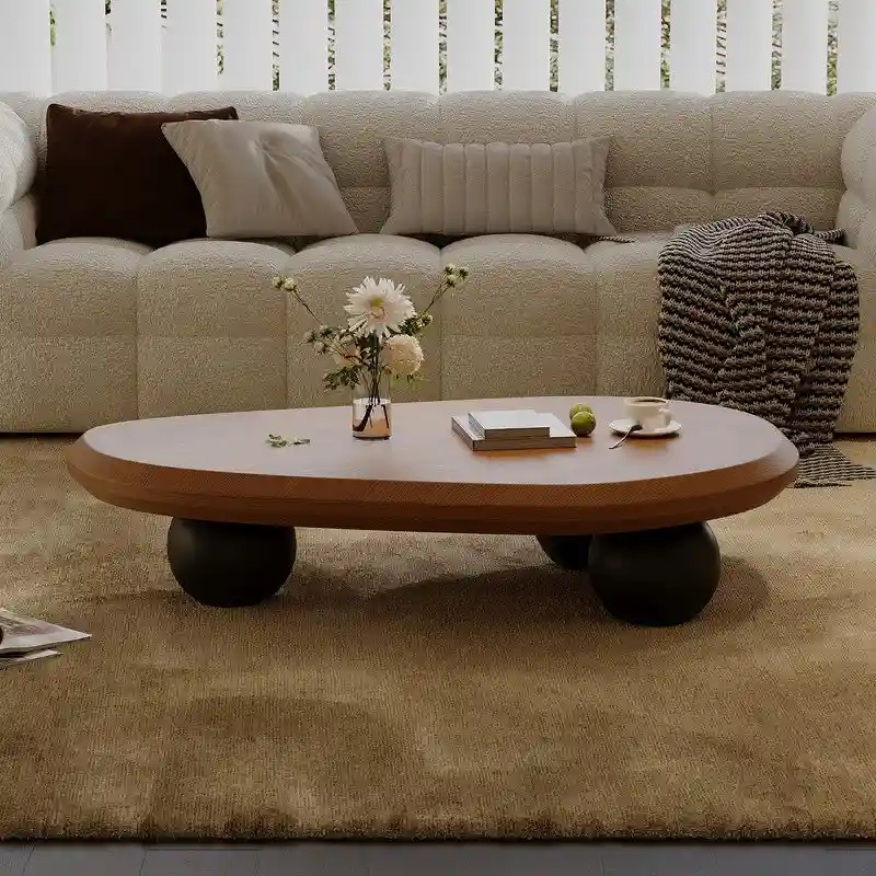 51 Modern Wood Coffee Table with 3 ball legs
