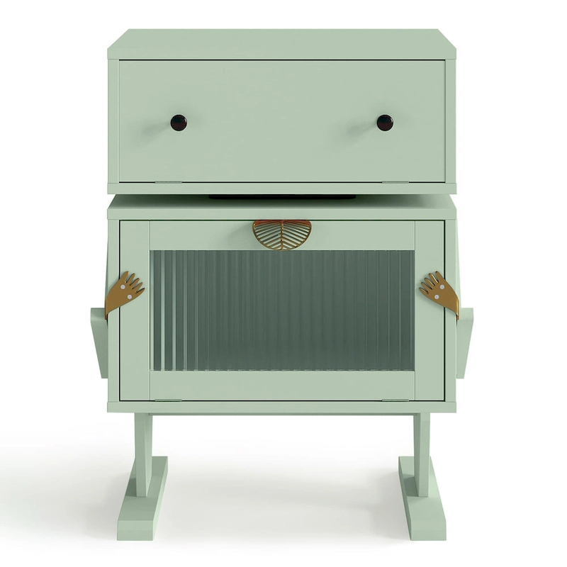 Nightstand with Rotating Drawer and LED Light Strip