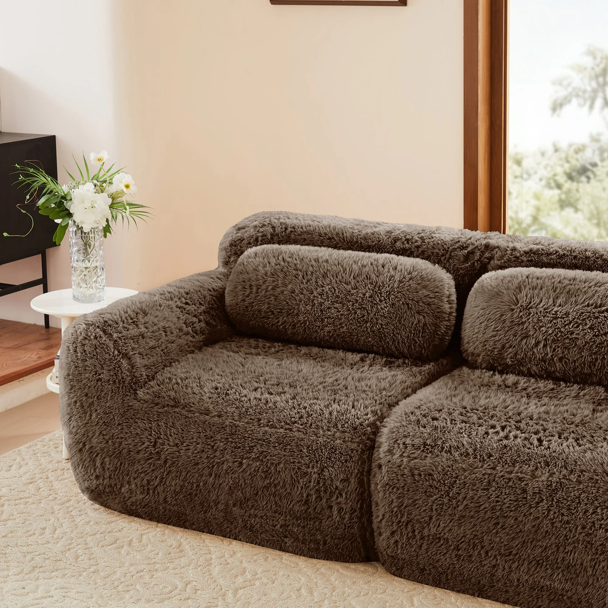 Soft And Fluffy Plush Boneless Modular Sofa with Ottoman