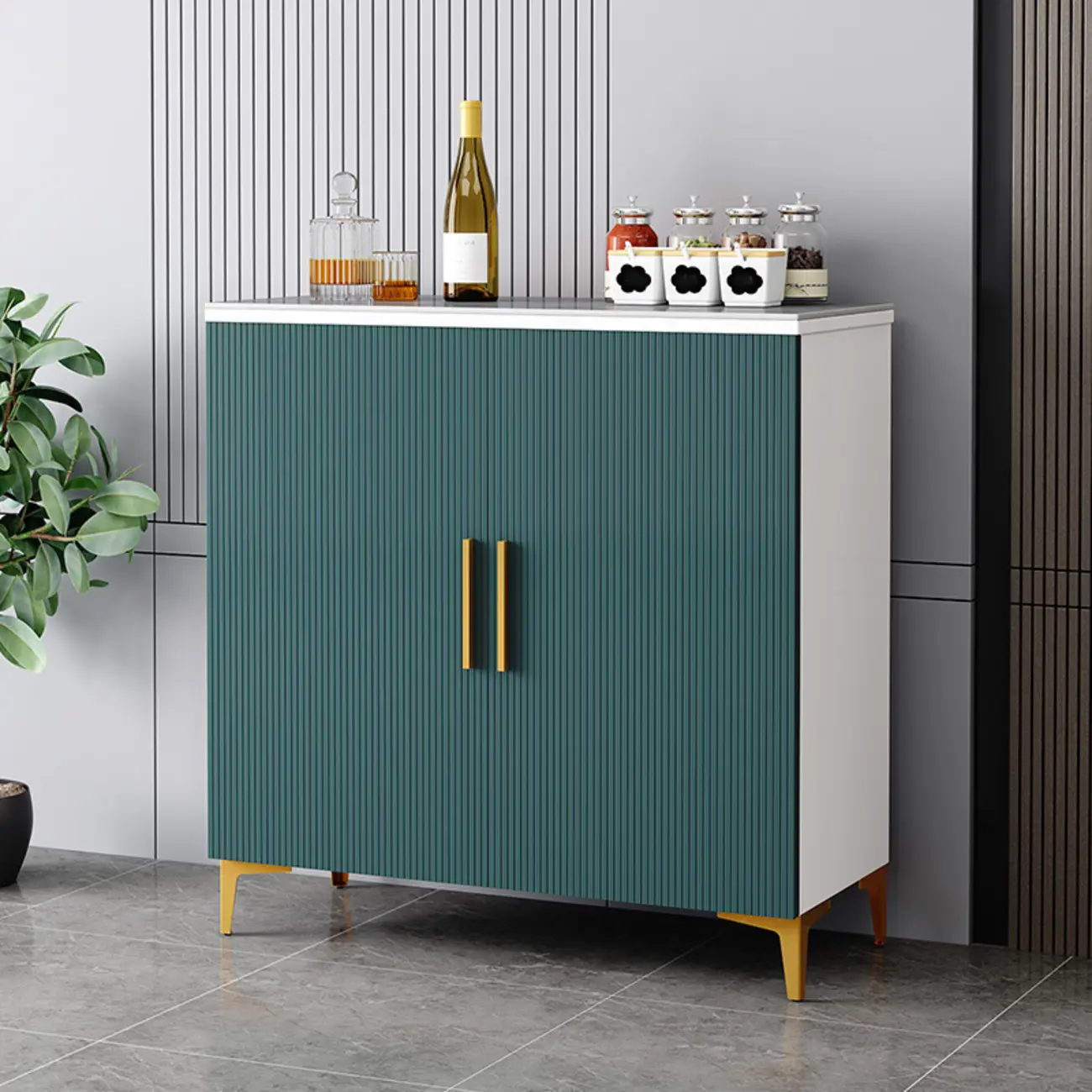 Glam Grey Wooden Sideboard with Cabinets