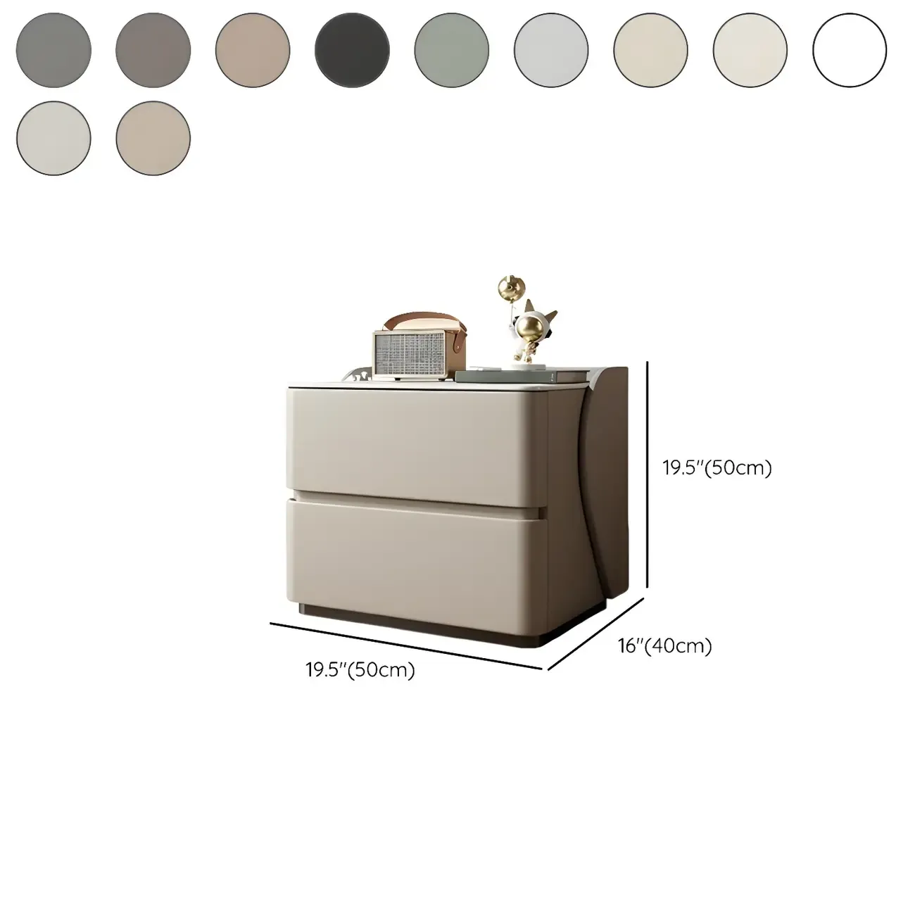 Modern Stone Top Leather Pine 2-Drawer Nightstand