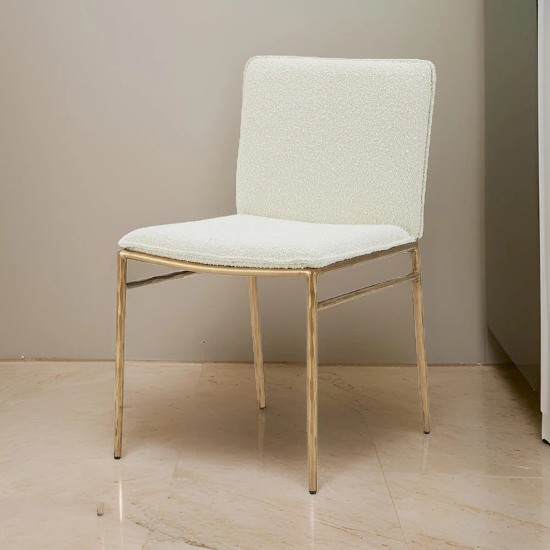 Cid Abby 19 Inch Side Dining Chair, Off White, Brass Gold Finished Legs