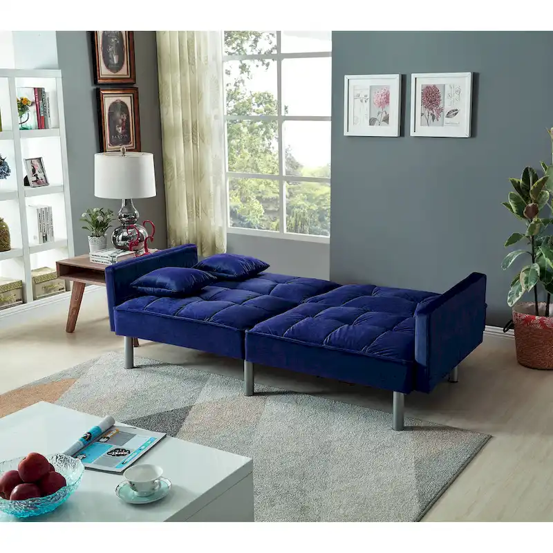 75.6 Lovely Velvet Convertible Sleeper Sofa Bed Futon Love Seats
