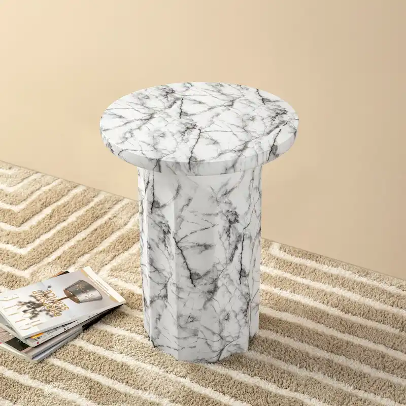 Glitzhome 20.75 H Modern MGO Faux Marble Side Table