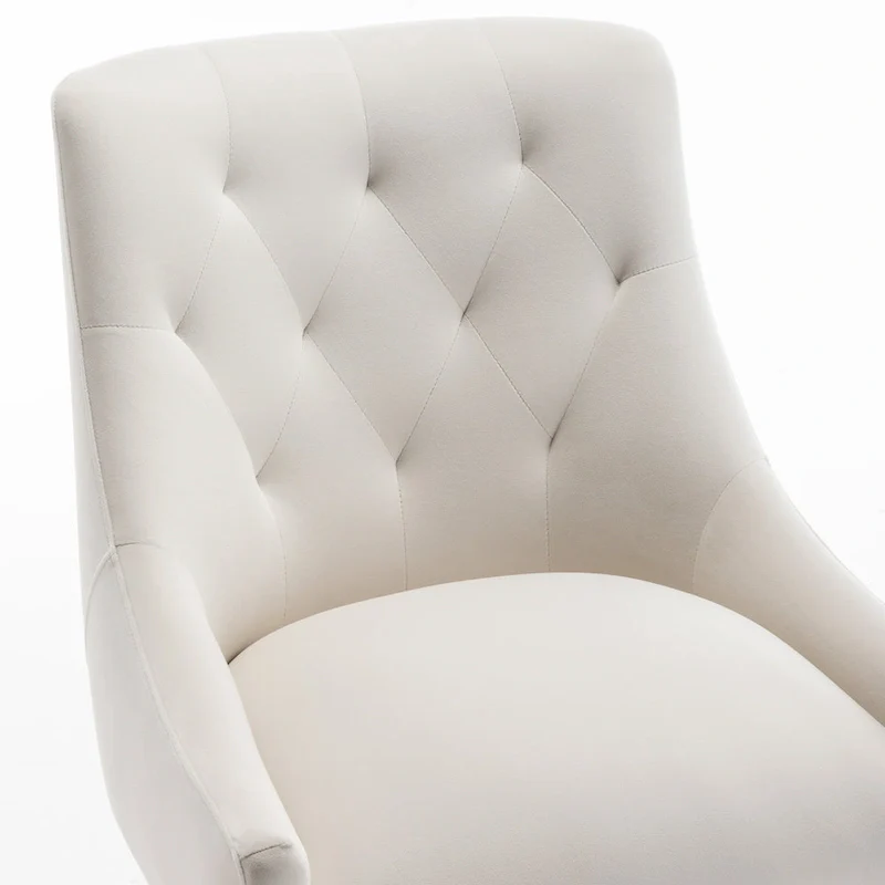 SEYNAR Modern Boucle Velvet Upholstered Accent Dining Chair Set of 2 Tufted Back Armless Chair with Golden Legs