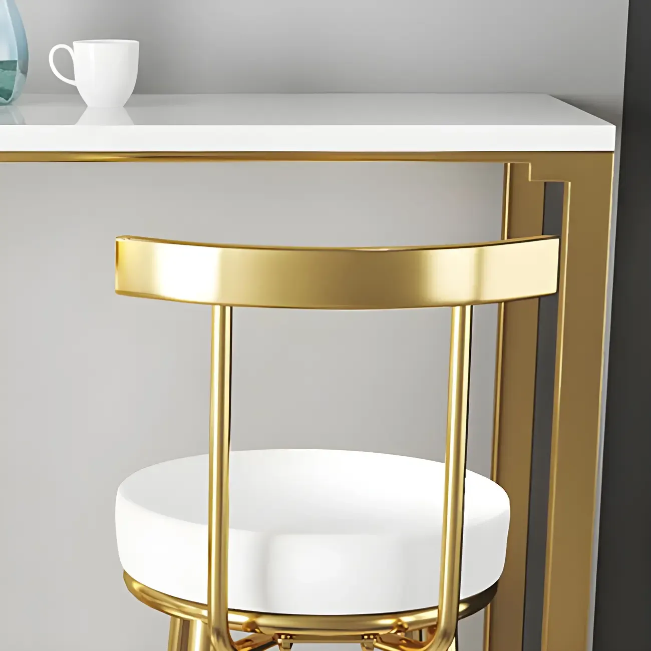 Glam White Faux Marble Golden Metal Trestle Bar Tables