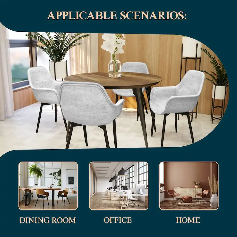 Leather Dining Chair with Iron Legs Set of 4 Modern Accent Armchair