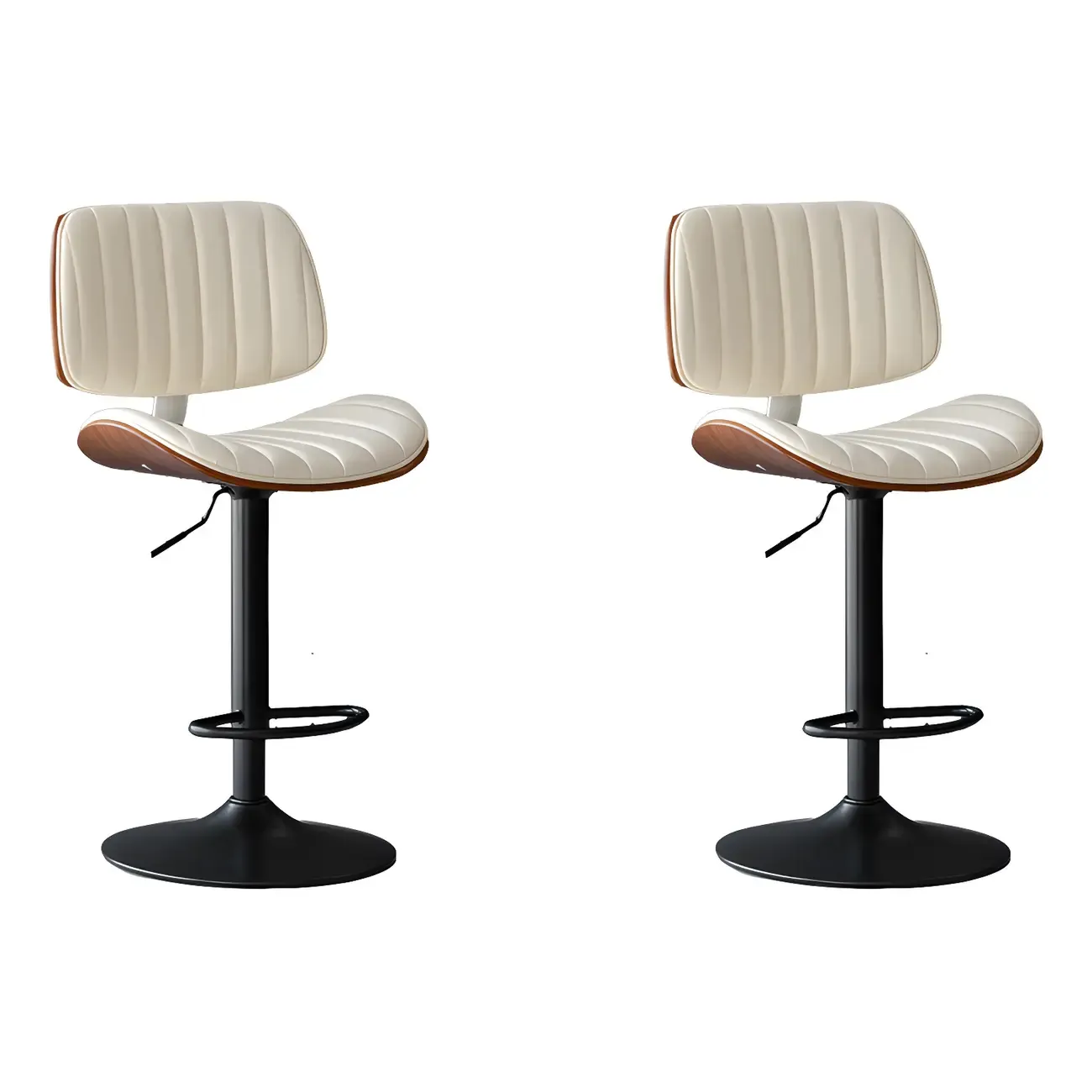 Adjustable Height Bucket Swivel Leather Bar Stool with Back