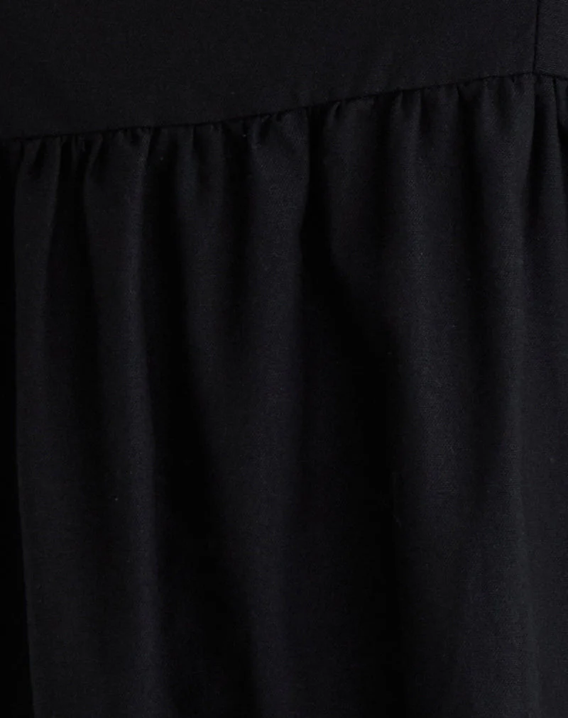 Kayla Square Neck Mini Dress in Linen Black