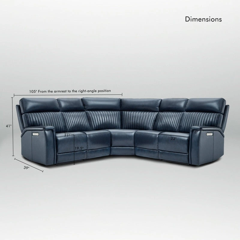 Genuine Leather Power Recliner Sectional with Power Ajustable Headrest and Lumbar, Zero Gravity, 2StationaryArmlesschairs