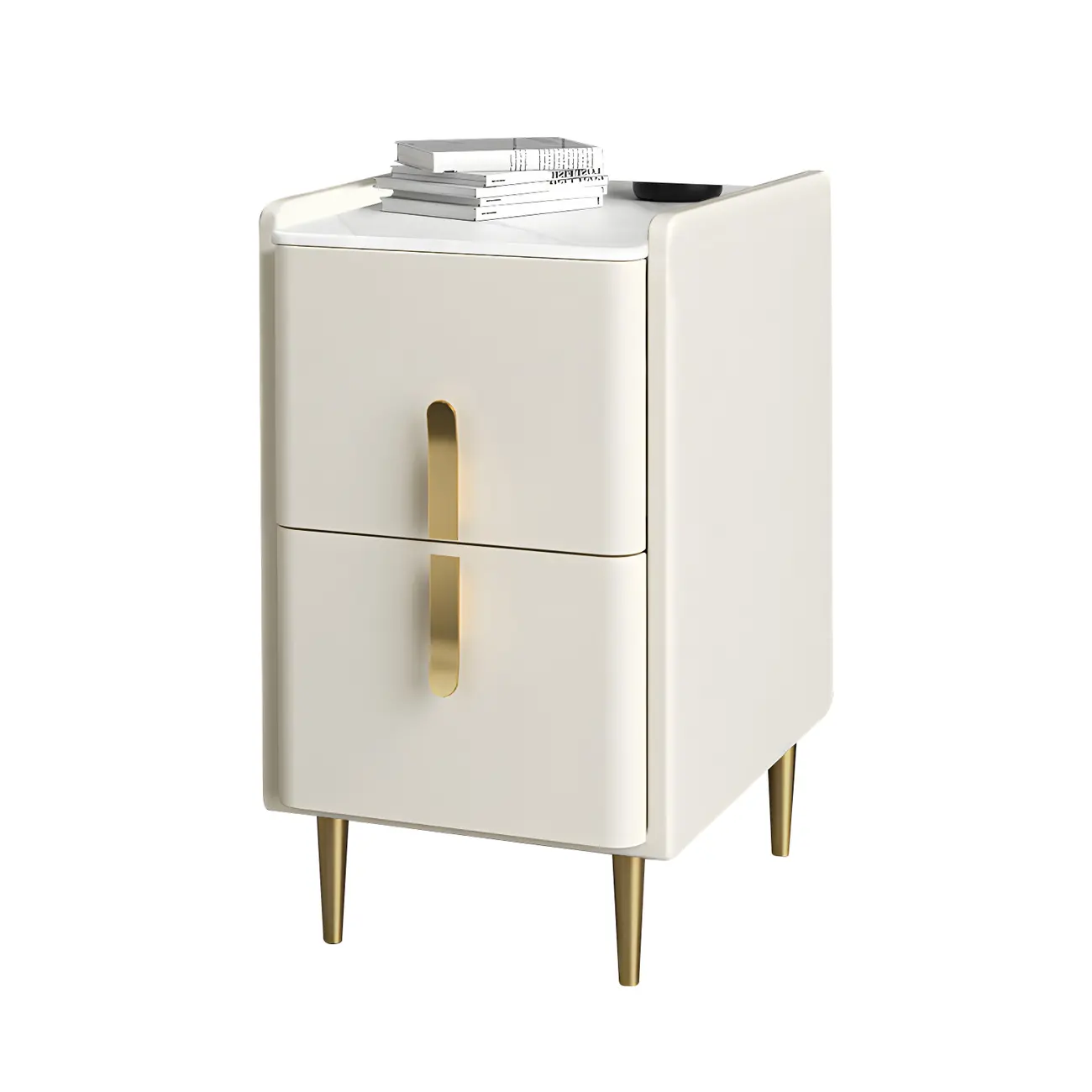Glam Night Table with 2 Drawers – Off-White Finish