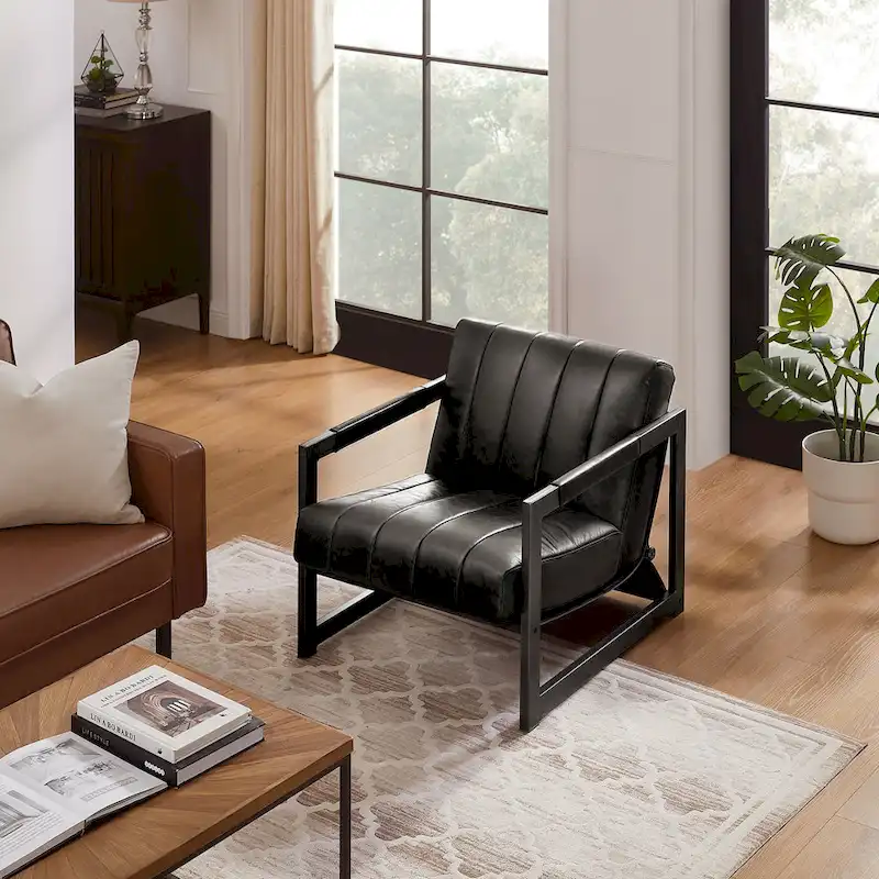 Art Leon Genuine Leather Lounge Accent Arm Chair