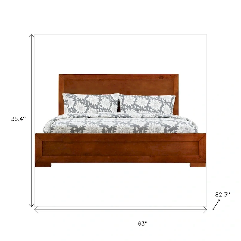 HomeRoots Brown Inlaid Panels Solid Wood Queen Bed Frame