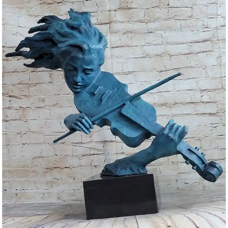 Signed Original Artwork By Milo Female Girl Lady Violin Player Bronze Sculpture