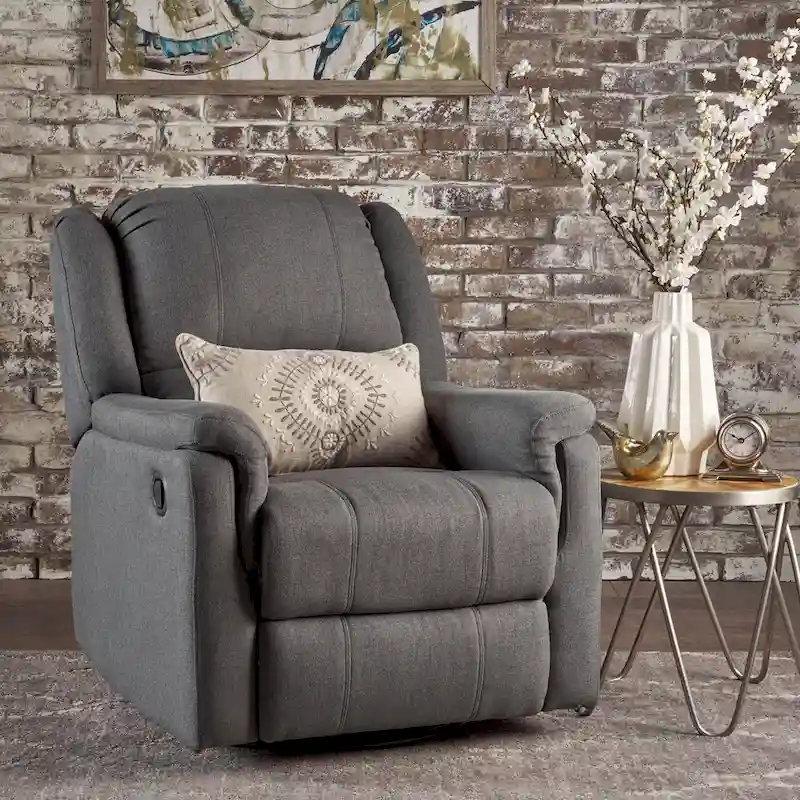 Roomfitters Fabric Glider Recliner with Swivel, Manual Reclining Chair