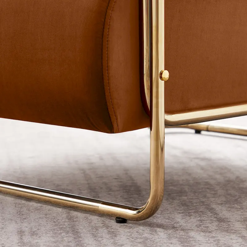 31 Wide Velvet Armchair with Cylindrical Backrest and Metal Frame