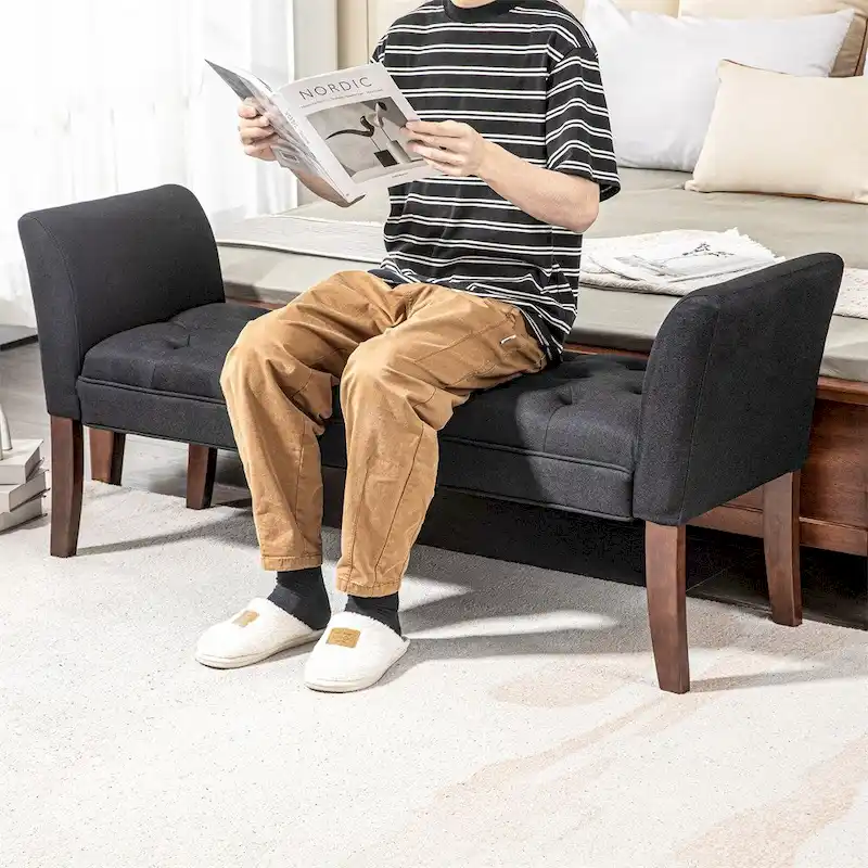 End of Bed Bench with Button Tufted Design,Upholstered Entryway Bench