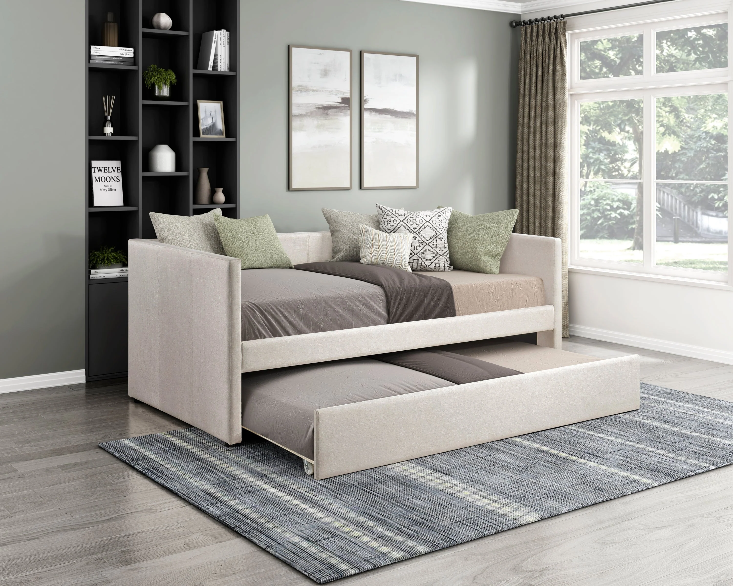 Walker Edison | Contemporary Modern Upholstered Twin Trundle Daybed