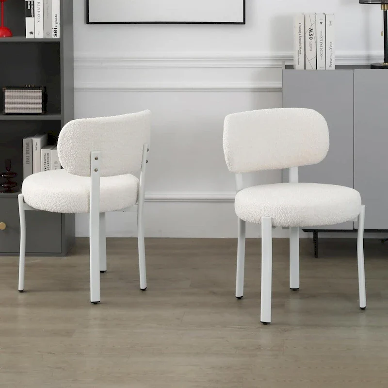 XINMICS Upholstered Modern Boucle Dining Room Chairs with White Metal Legs