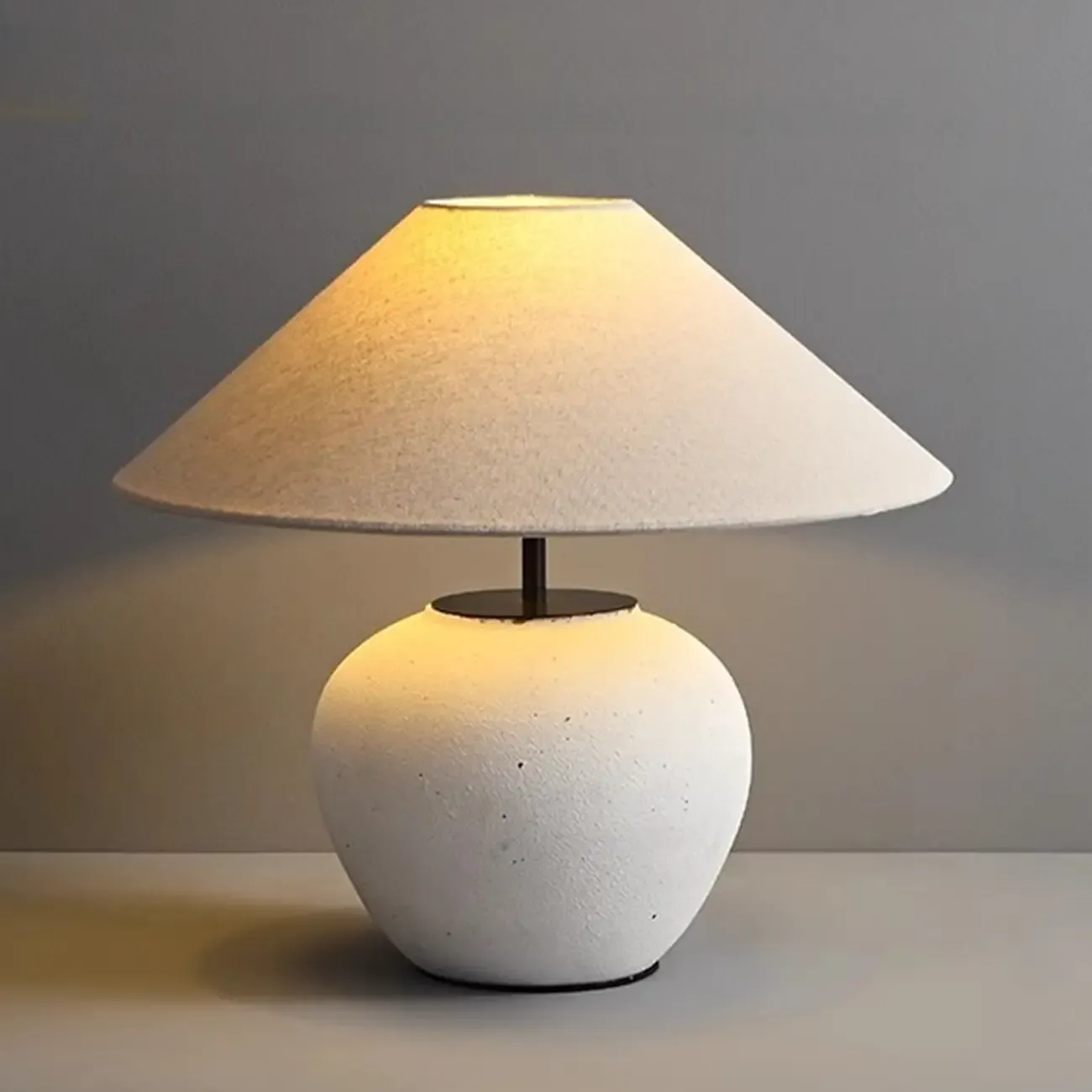 White Ceramic LED Table Lamp with Fabric Shade