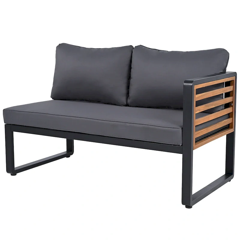 4-Piece Iron L-Shaped Sectional Sofa Set with Cushions & Table