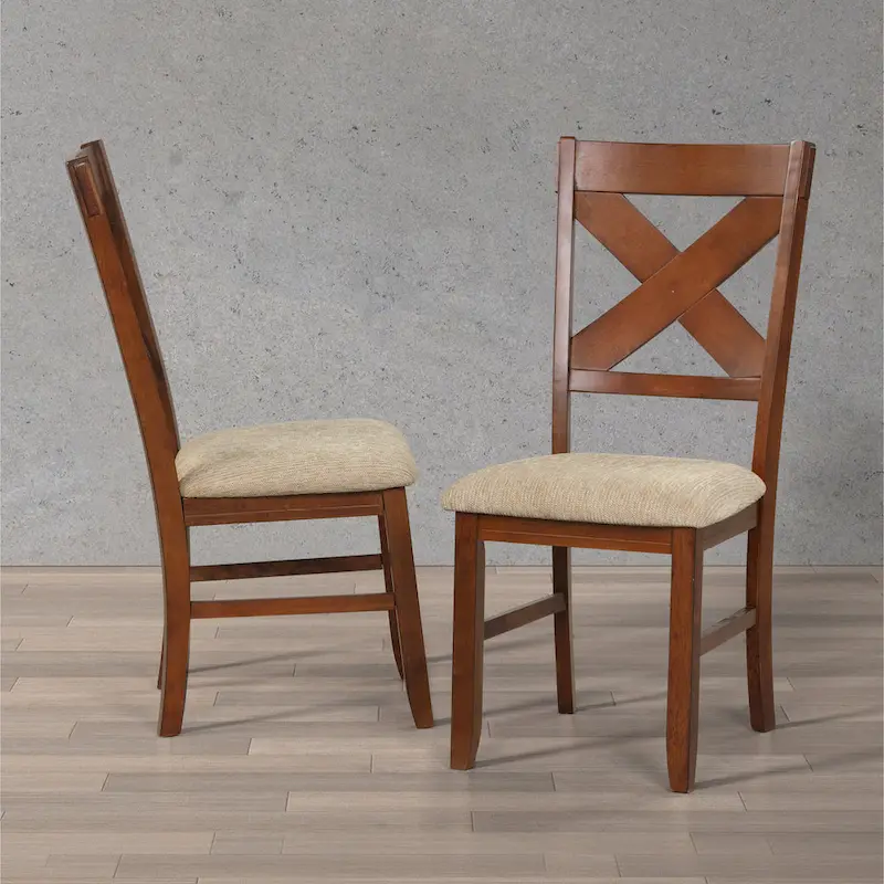 Roundhill Furniture Karven Wood 9-Piece Dining Set, Extendable Trestle Dining Table with 8 Chairs, Dark Hazelnut