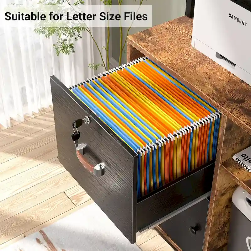 27.6 Wide Drawer File Cabinet, Wood Filing Cabinet With Charging Station and Locks