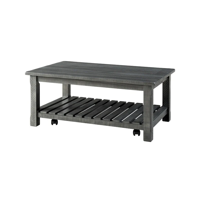 Farmhouse Coffee Table with Bottom Shelf, Grey/Espresso/White/Black/Honey, Pine Wood