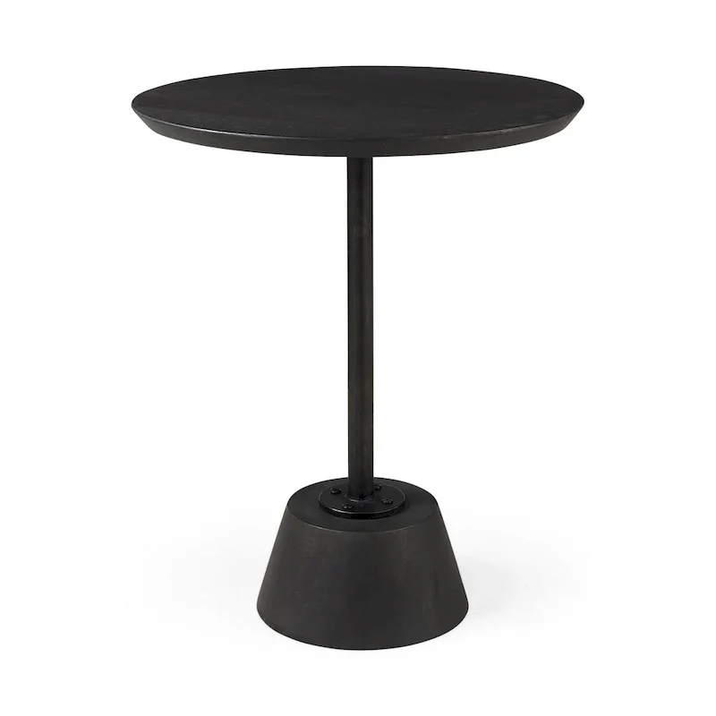 Maxwell Dark Brown Wood w/Black Metal Pedestal Round Side Table