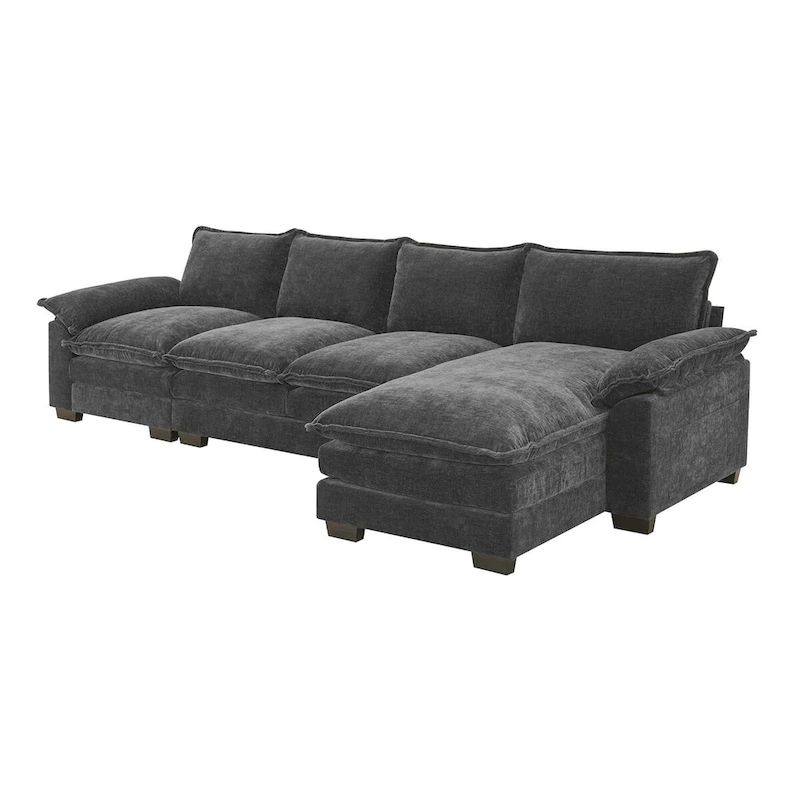 Harper&Bright Designs Modern L-shaped Chenille Cloud Sofa with Double Seat