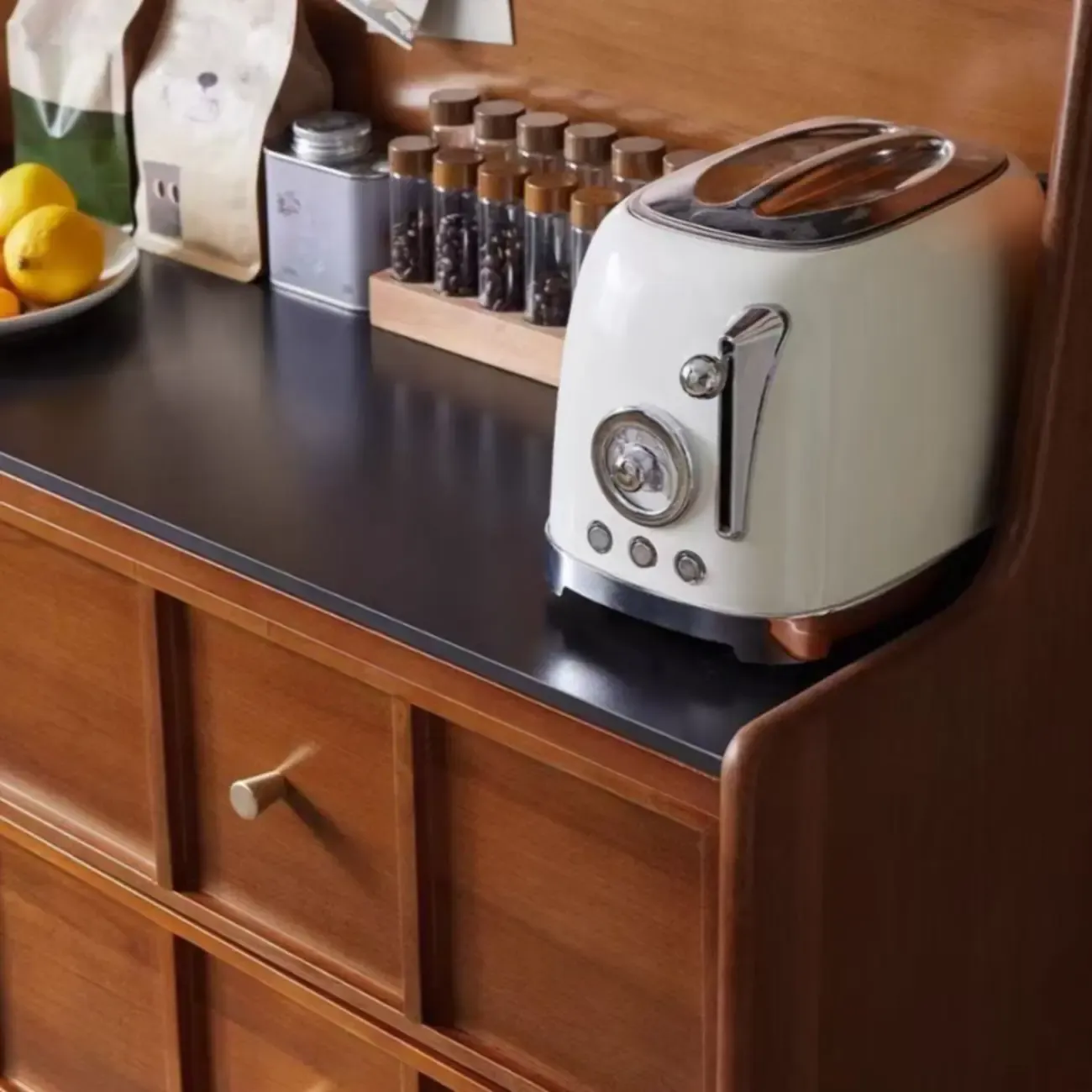 Modern Espresso Wood Buffet with Stone Top