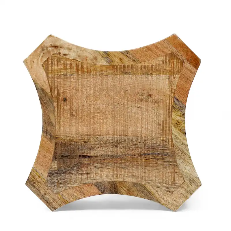 13 Boho Wooden Side Table with Handcrafted Wood Structure and Concave Design