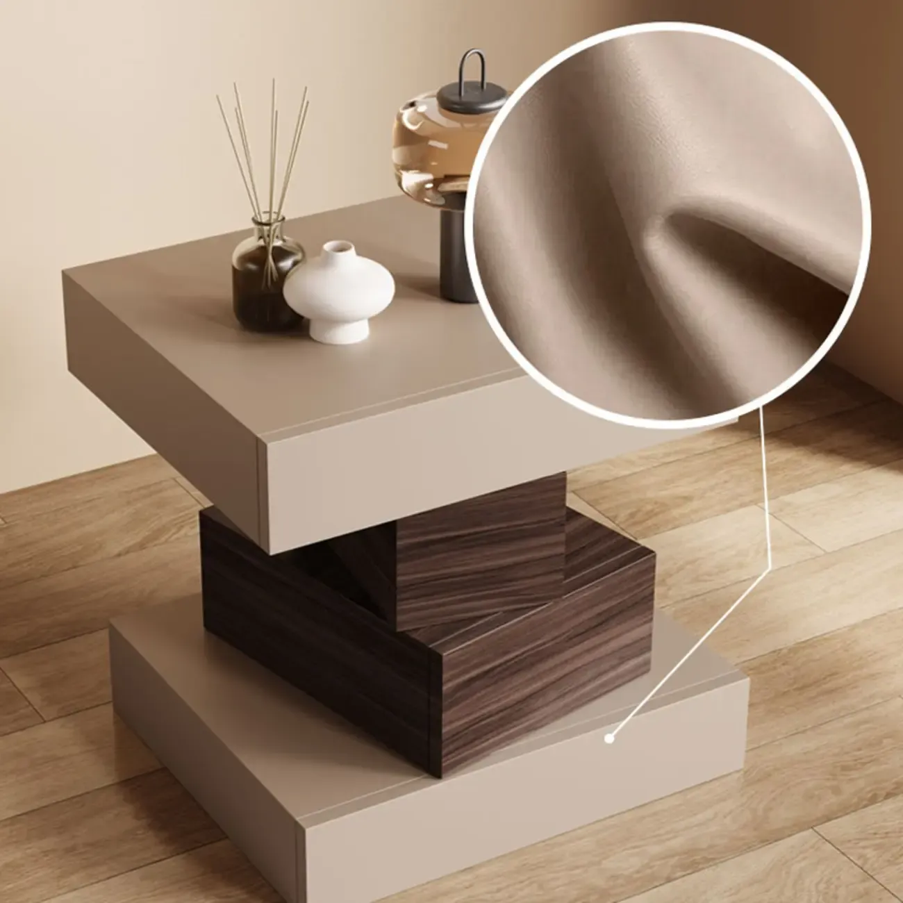 Narrow 4 Drawers Leather Top Walnut Nightstand