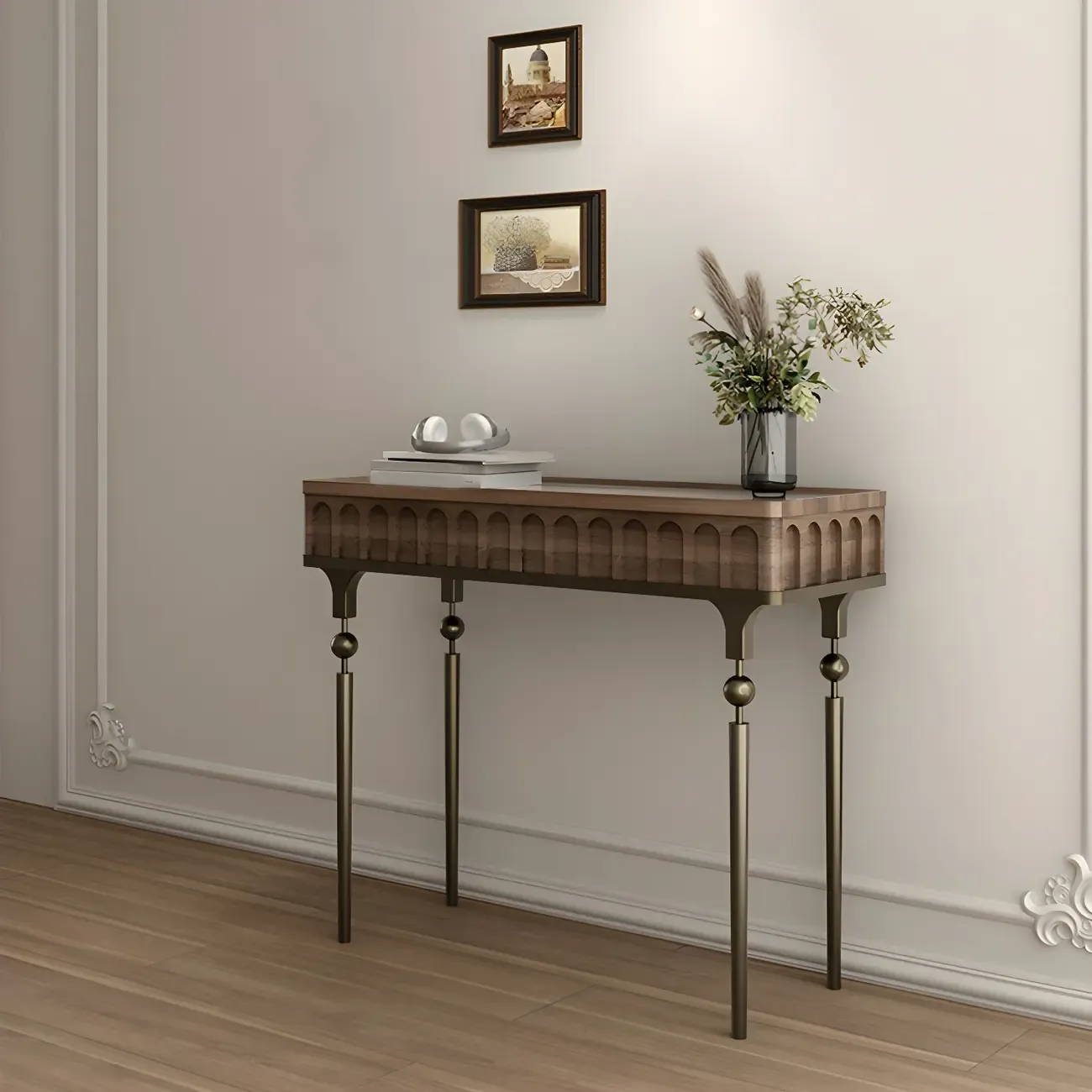 Modern Black Wood Gold Legs Console Table