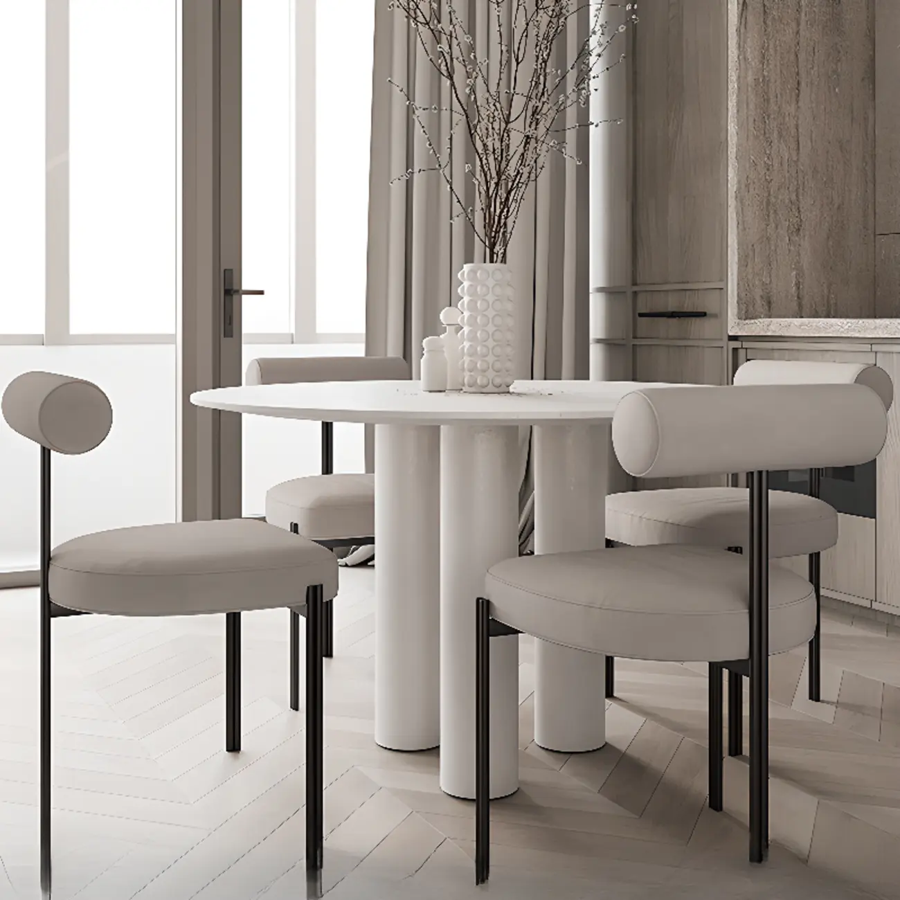 Grid Pattern Upholstered Armless Low Back Dining Chairs