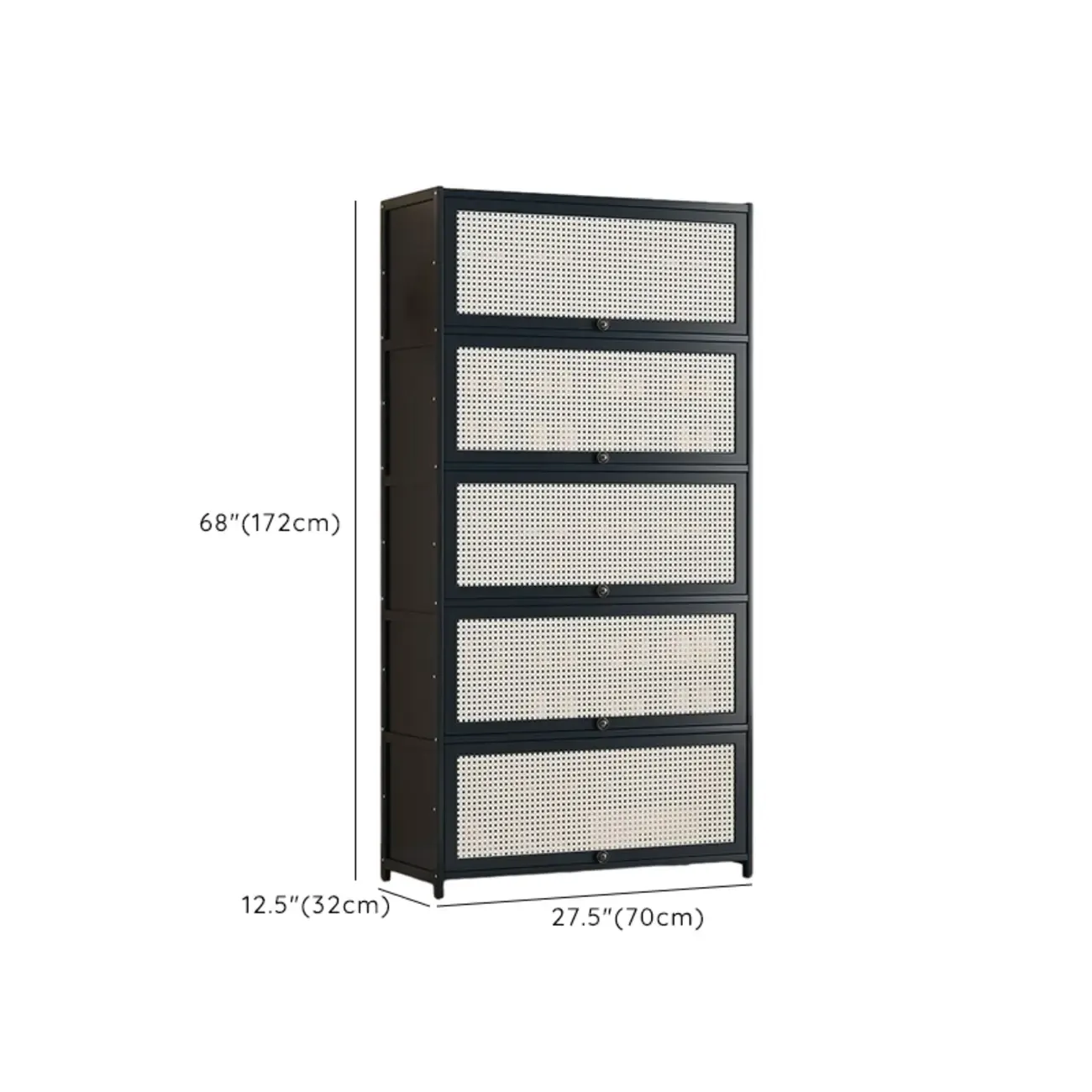 Modern Black Bamboo Shoe Cabinet with Rattan Panels
