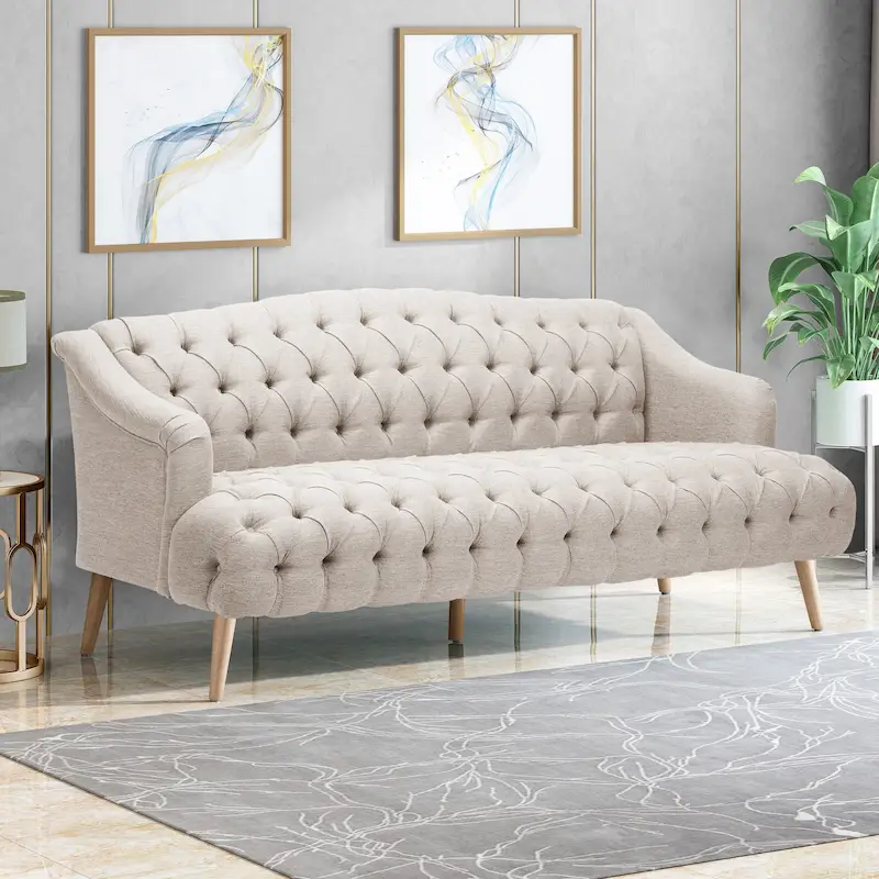 Modern 73.25 Button Tufted 3-Seater Sofa with Birch Legs