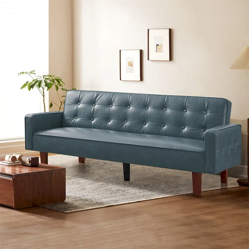 Sofa Bed, Futon Couch Bed, Faux Leather Love Seats Sofa, Loveseat Sleeper Bed For Living Room, Guest