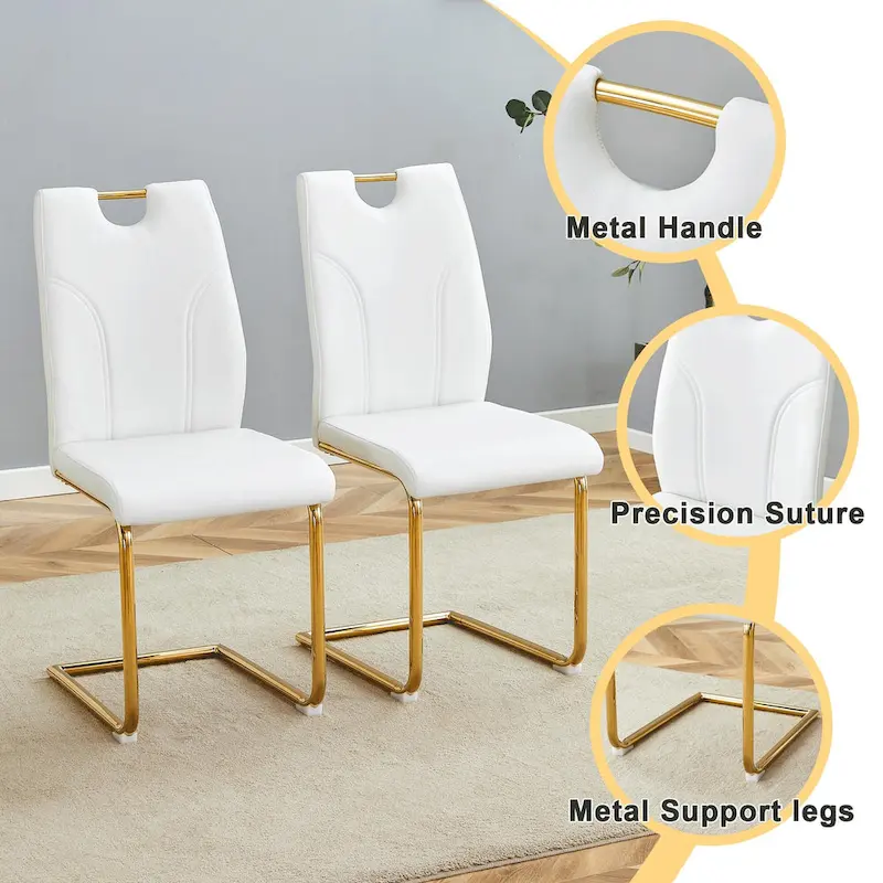 PU Dining Chair Set, Uniquely Designed Black Dining Chairs, Pu Material, Paired With Gold Metal Chair Legs (Set Of 4)