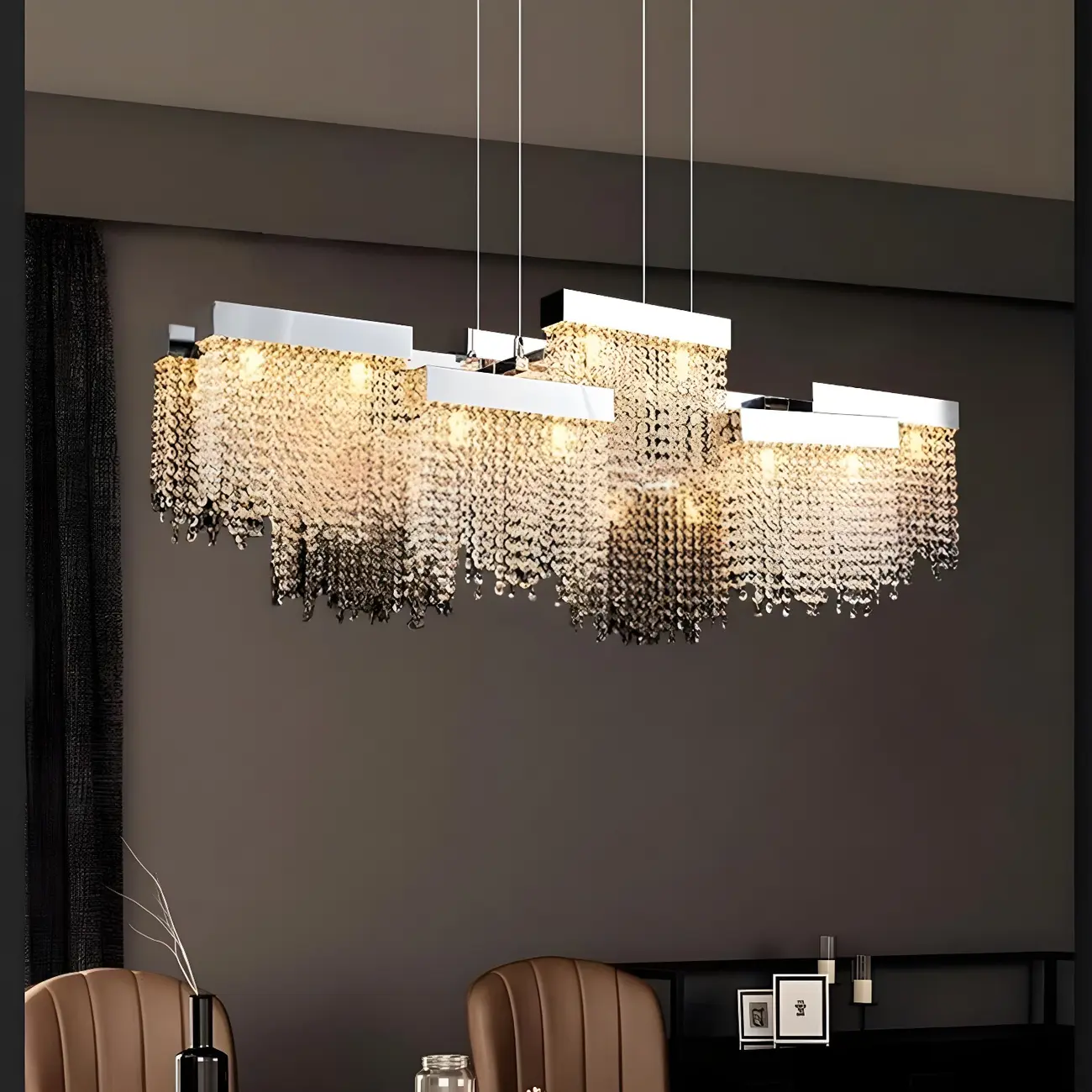 Glamorous Silver Steel Crystal Island Pendant Light for Dining