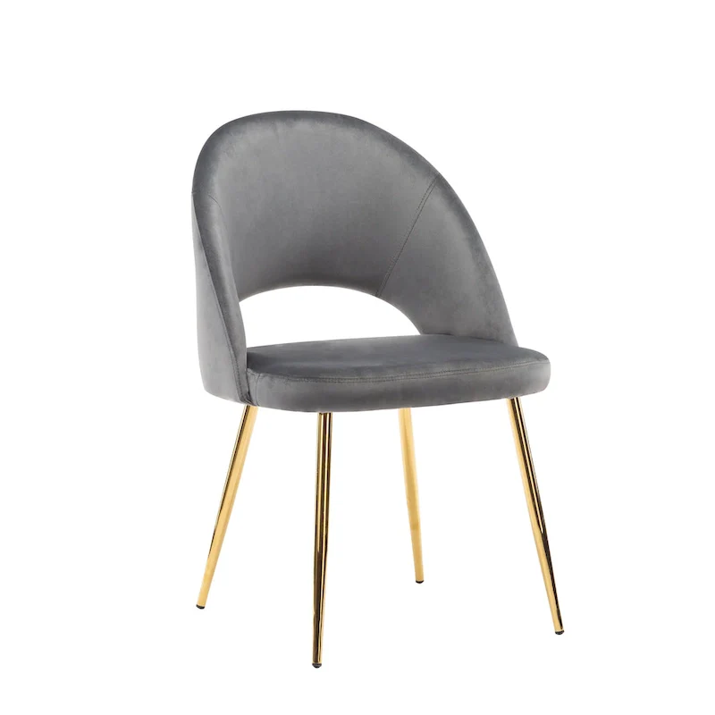 Grey Velvet Dining Chairs - 2-Piece Set Gold Legs