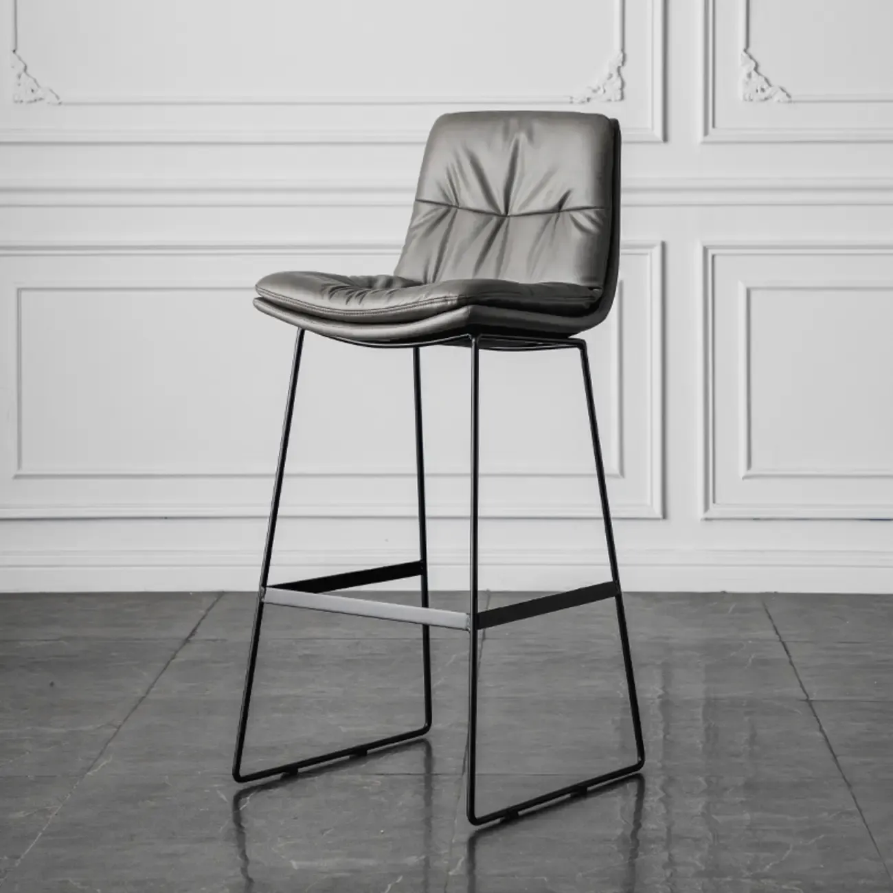 Modern Upholstered Low Back Metal Sled Bar Stools