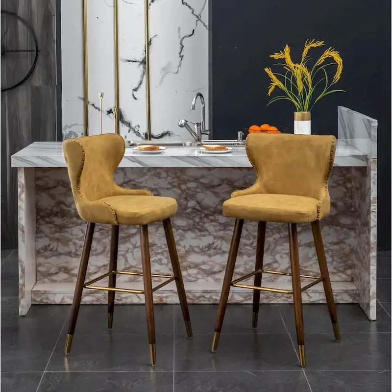 Nevis Mid-century Modern Faux Leather Tufted Nailhead Trim Barstool Set of 2