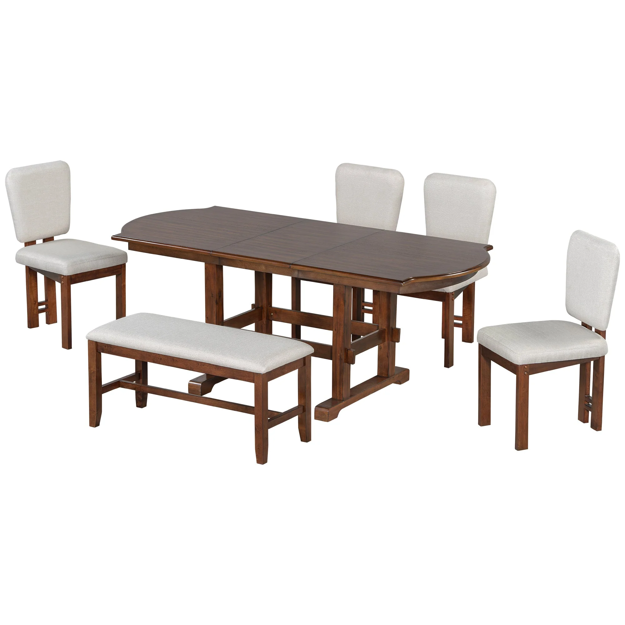 Traditional Farmhouse 6 Pieces 78 Extendable Dining Table Set with Bench