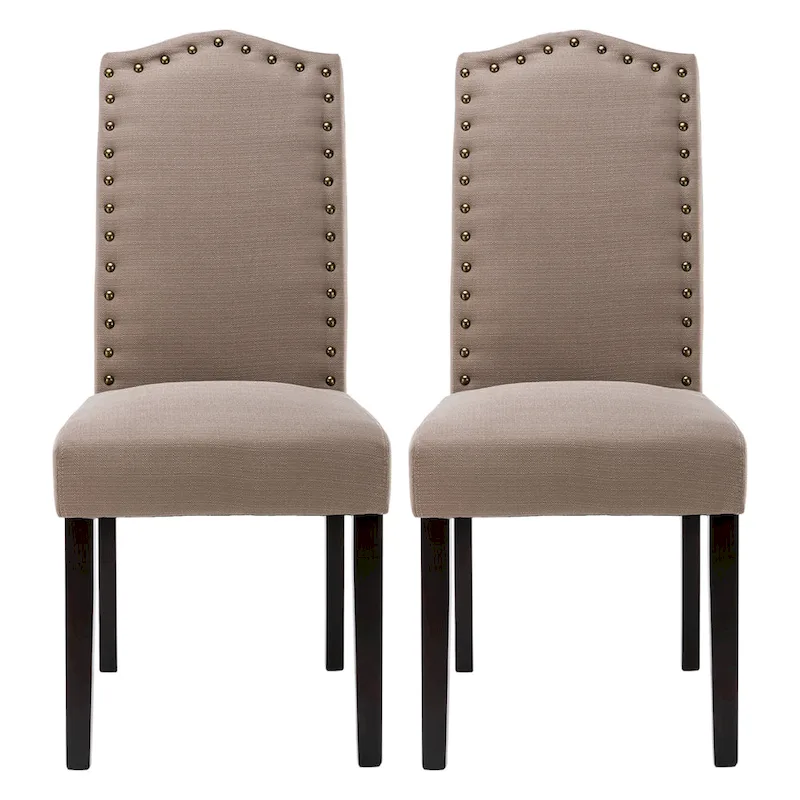 Fabric Upholstered Nailhead Trim Parson Dining Chairs Set of 2
