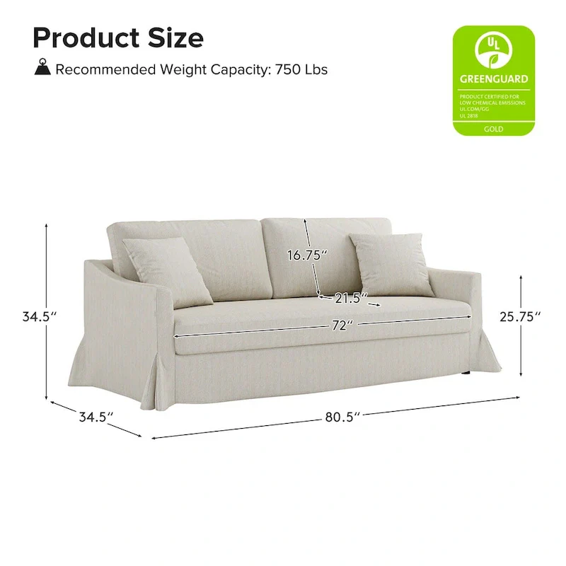 Volkhard 80.5 Modern Slipcovered Sofa With Removable Back Cushion By HULALA HOME