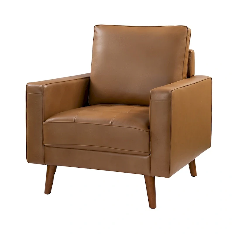 Mid-century Genuine Leather Arm Chair