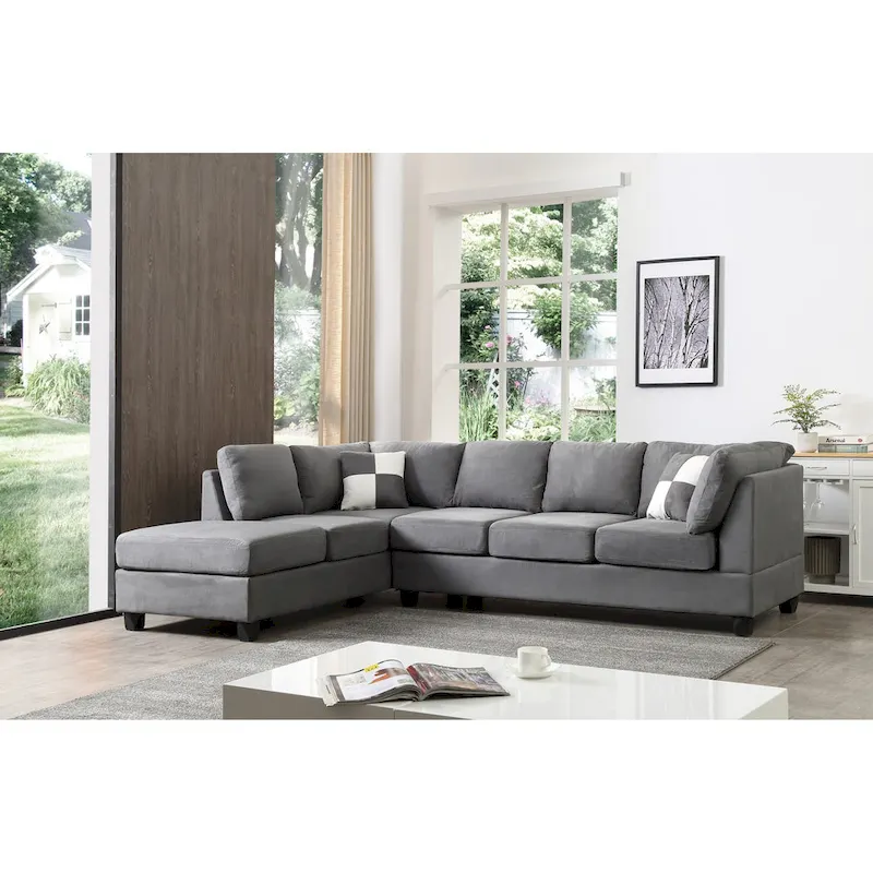 Malone 111 in. Suede 4-Seater Sectional Sofa with 2-Throw Pillow - 111L x 78W x 34H