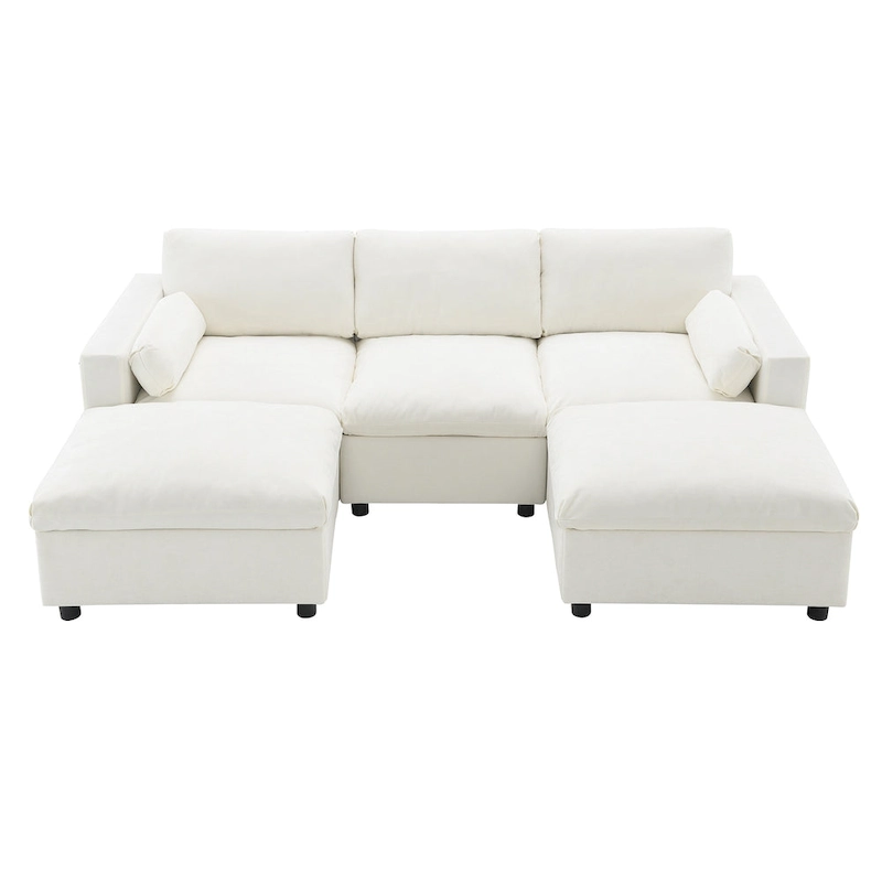 U Shaped Chenille Modular Sectional Cloud Sofa with 2 Ottoman, Pillows
