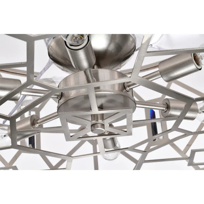 Gio 24 Ince Satin Nickel Finish Glam-Modern Style Crystal Lighted Ceiling Fandelier with Remote